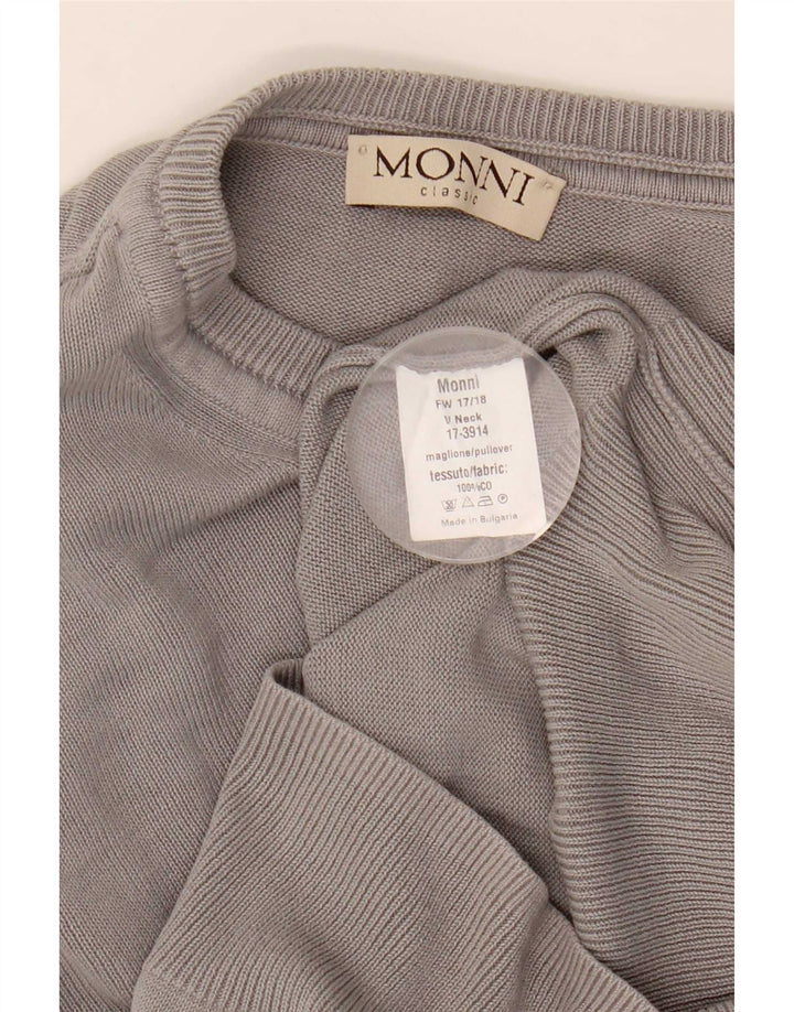 Męski sweter w stylu vintage z dekoltem w szpic, duży, szary, bawełniany