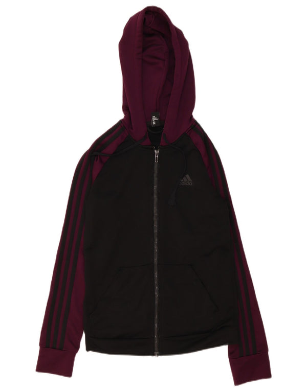 Damski sweter z kapturem i zamkiem błyskawicznym Adidas UK 4/6 XS Czarny poliester z blokami kolorów