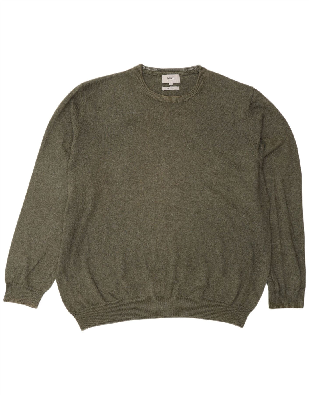 Marks & Spencer Męski sweter z okrągłym dekoltem, 2XL, zielony, bawełniany