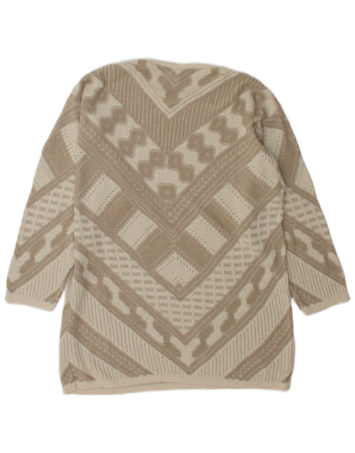 Sweter damski w stylu vintage z okrągłym dekoltem UK 12, średni beż geometryczny