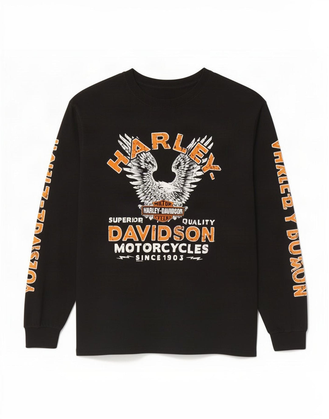 Męski graficzny top Harley Davidson z długim rękawem, duży, czarny, bawełniany