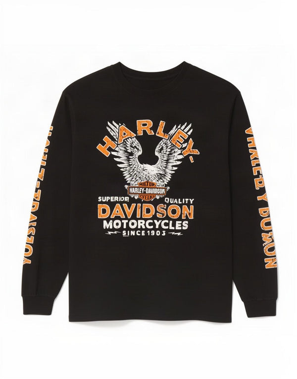 Męski graficzny top Harley Davidson z długim rękawem, duży, czarny, bawełniany