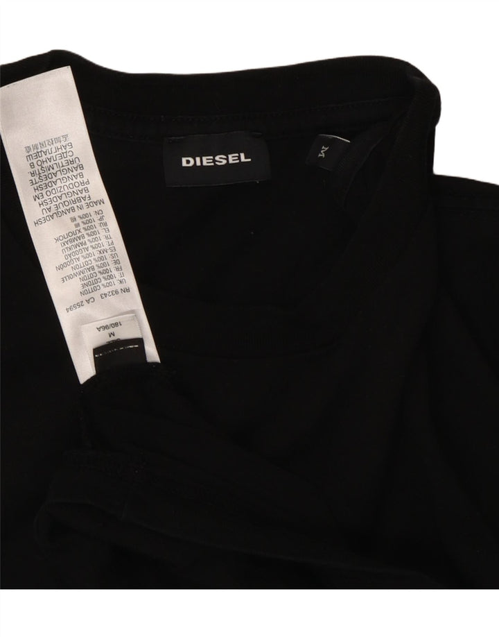 DIESEL Męski T-shirt Top Średni Czarny Bawełniany