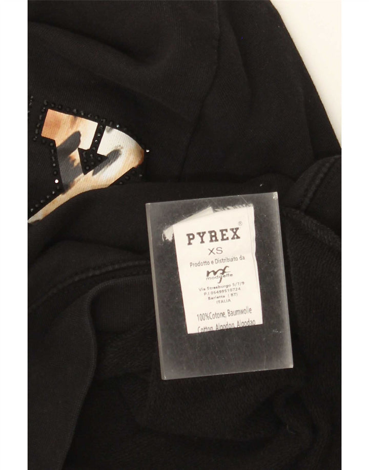 Damska bluza z grafiką Pyrex, UK 6 XS, czarna bawełna
