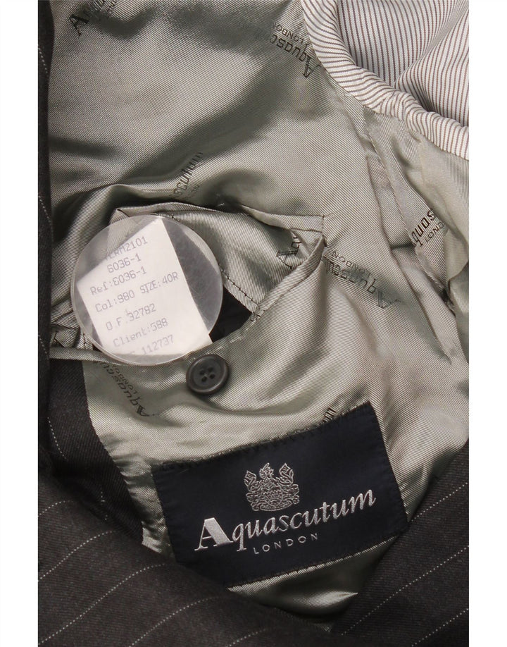 Męska marynarka zapinana na 3 guziki Aquascutum UK 40, duża, szara wełna w prążki