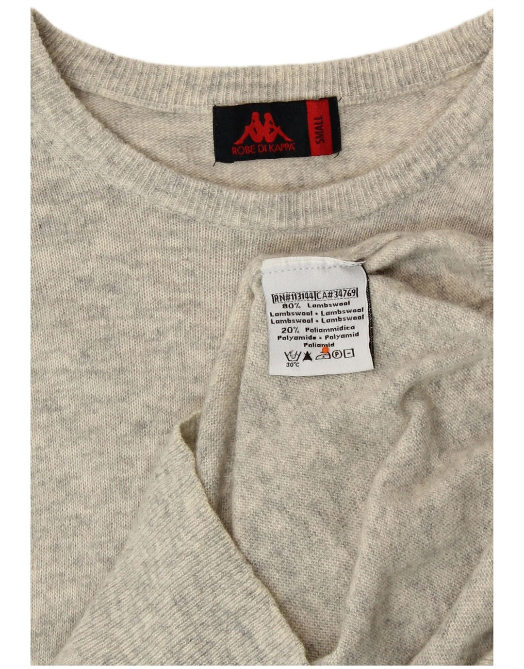 Męski sweter KAPPA z dekoltem w łódkę, mały, szary, z owczej wełny