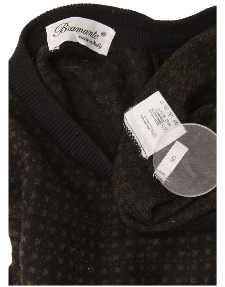 Bramante Męski sweter z dekoltem w kształcie litery V, duży, szary, geometryczny, wełniany