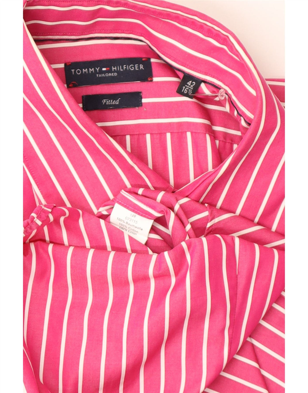 Męska dopasowana koszula Tommy Hilfiger rozmiar 42 16 1/2 duża różowa bawełniana w paski