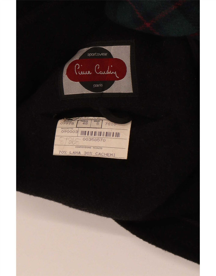 Męski płaszcz z kapturem Pierre Cardin IT 48, wełniany w średnią czarną kratkę
