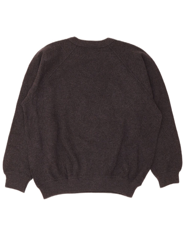 Vintage damski sweter z wycięciem pod szyją, UK 14, duży, szary, wełniany