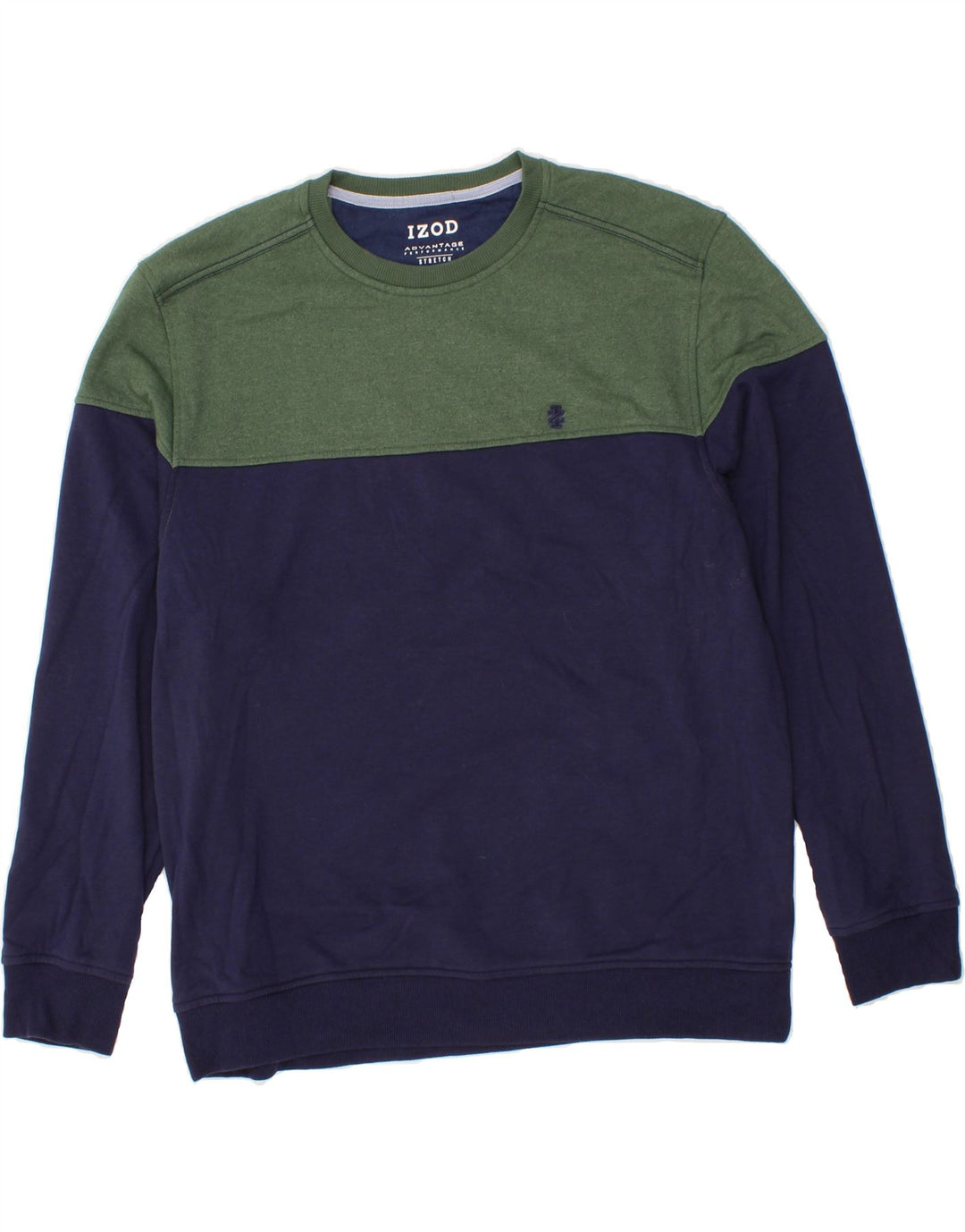 IZOD Mens Sweatshirt Jumper Large Navy Blue Colourblock Cotton Vintage Izod and Second-Hand Izod from Messina Hembry 