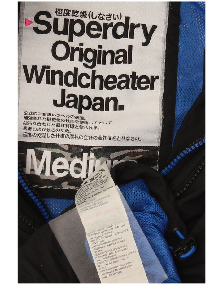 Damska kurtka przeciwdeszczowa z kapturem i wiatrówką Superdry UK 14, średni czarny nylon
