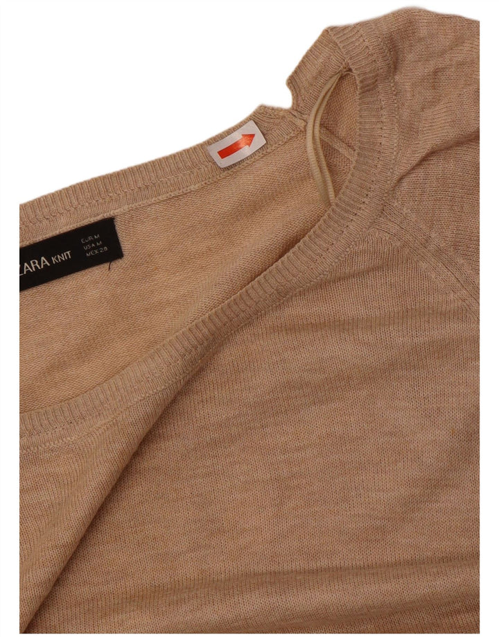 Damski sweter oversize z dekoltem w łódkę Zara UK 14 średni beż