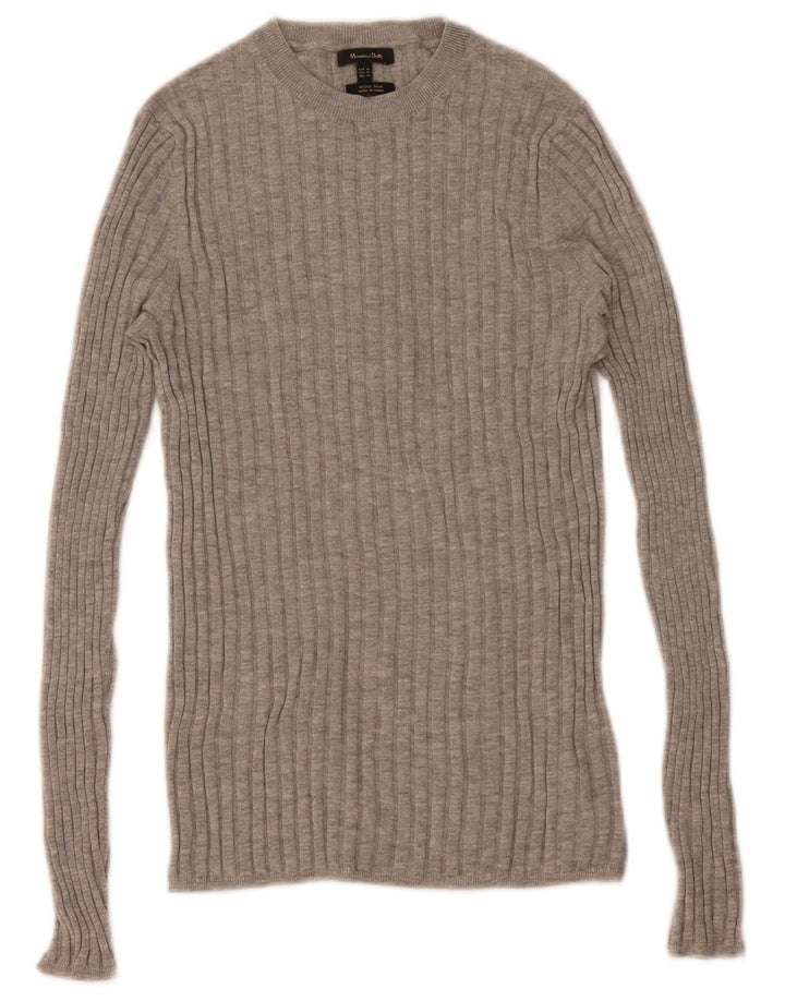 Sweter damski Massimo Dutti z okrągłym dekoltem UK 12, średnioszary, wełniany