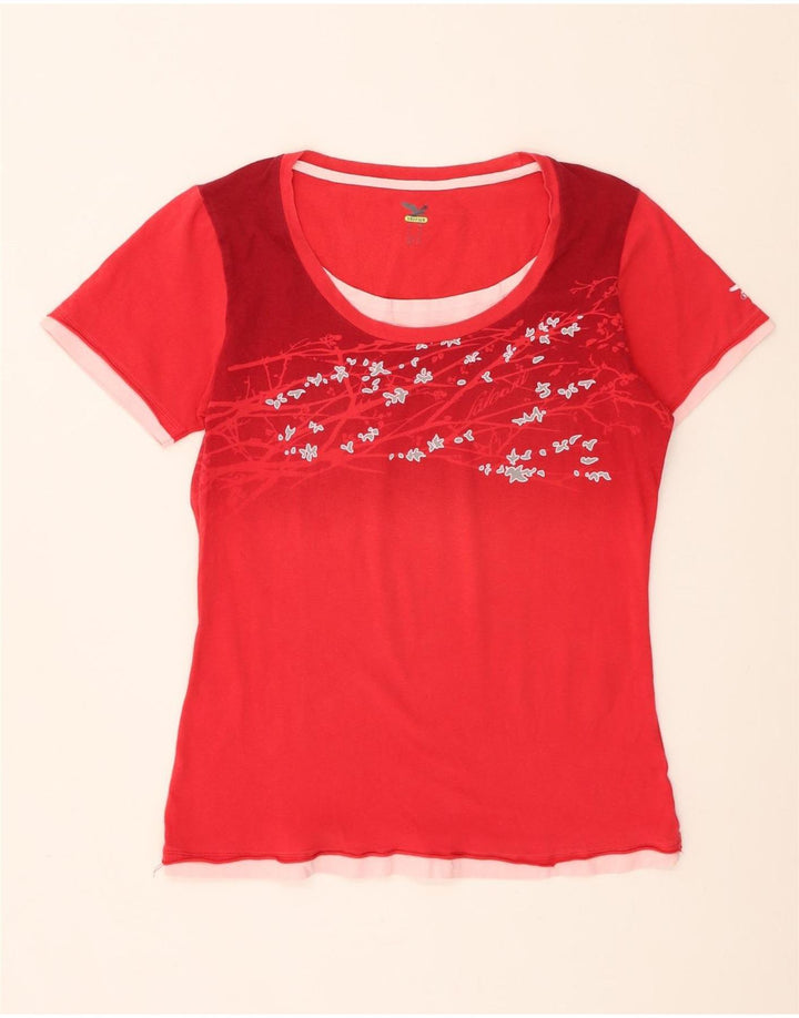 SALEWA T-shirt damski Top UK 14 Średni czerwony w kwiaty