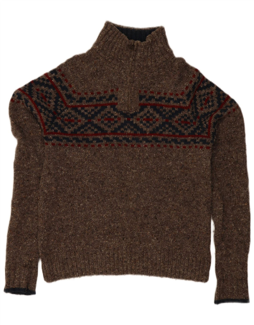 Męski sweter z zamkiem błyskawicznym Fat Face Średni brąz Fair Isle Wool