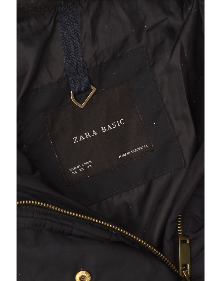 Damska ocieplana kurtka z kapturem Zara UK 18 XL Granatowy poliester