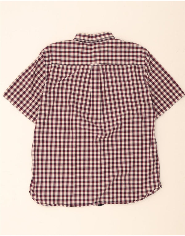 Męska koszula z krótkim rękawem Fred Perry XL, bordowa, bawełniana kratka
