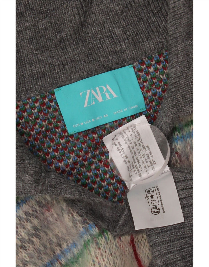 Damski sweter oversize z krótkim rękawem Zara, UK 14, średni szary w kratkę