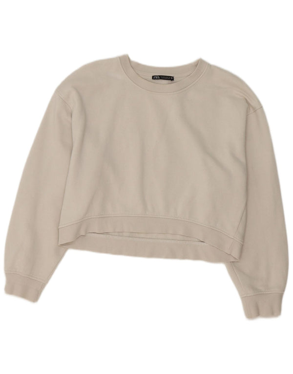 Damska bluza Zara Crop Sweter UK 14 Średnia złamana biała bawełna