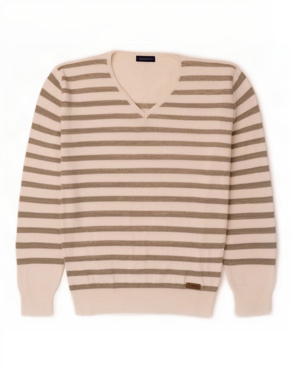 Sweter damski Trussardi Jeans z dekoltem w kształcie litery V, UK 16, w duże białe paski