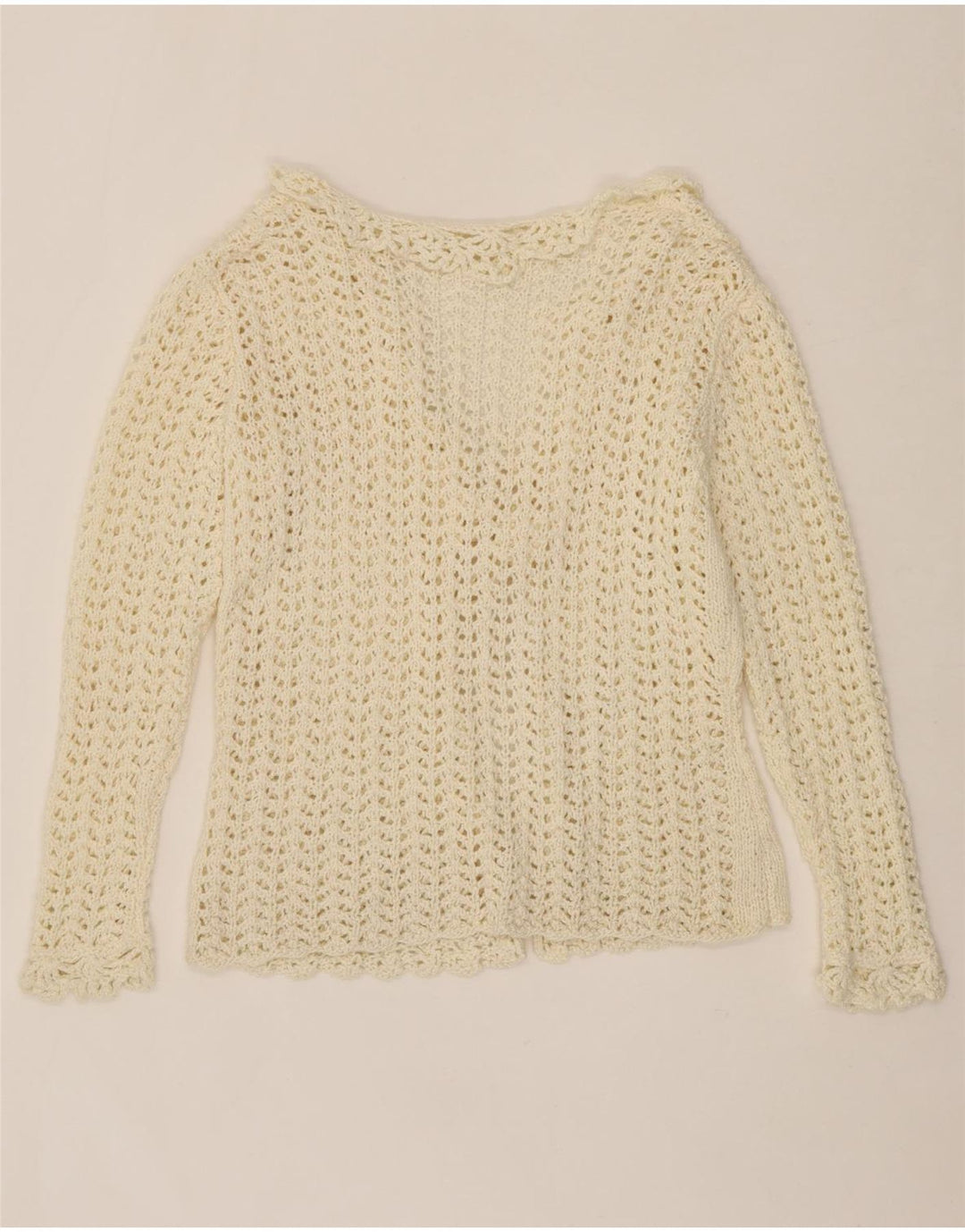 VINTAGE Womens Crochet Cardigan Sweater UK 14 Medium Off White Vintage Vintage and Second-Hand Vintage from Messina Hembry 
