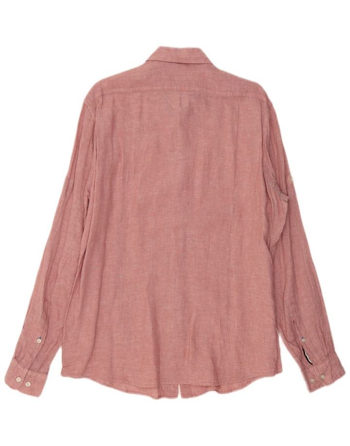 Męska koszula o regularnym kroju HUGO BOSS, duża, różowa, lniana w plamki