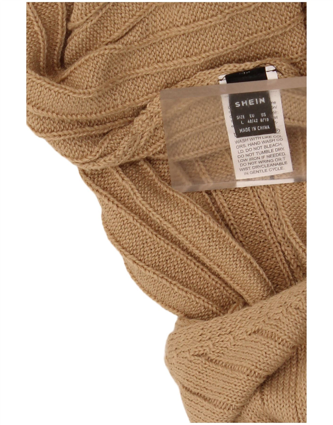 Damska dzianinowa sukienka wiązana na szyi Shein UK 14, duży, beżowy poliester