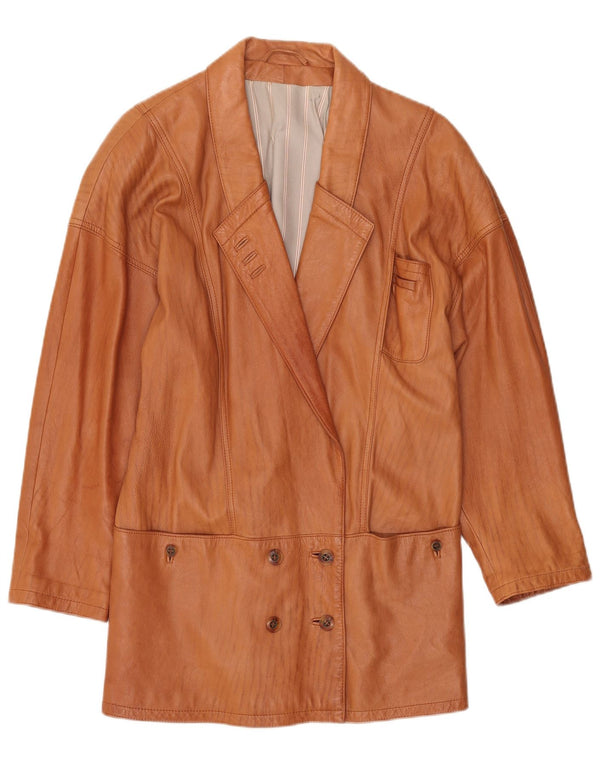 Vintage damski płaszcz skórzany z podwójnymi piersiami UK 14, duży brązowy