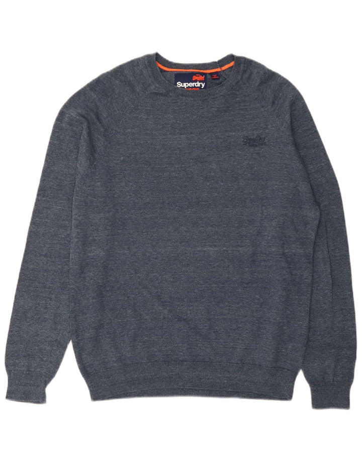 Męski sweter Superdry z okrągłym dekoltem, duży, niebieski, bawełniany w cętki
