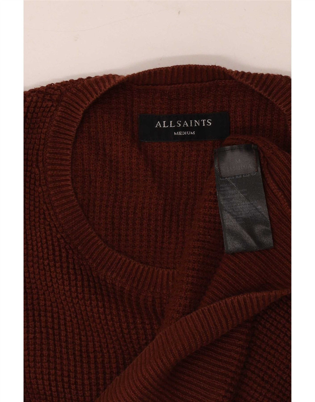 Męski sweter z okrągłym dekoltem All Saints, średniobrązowy, bawełniany