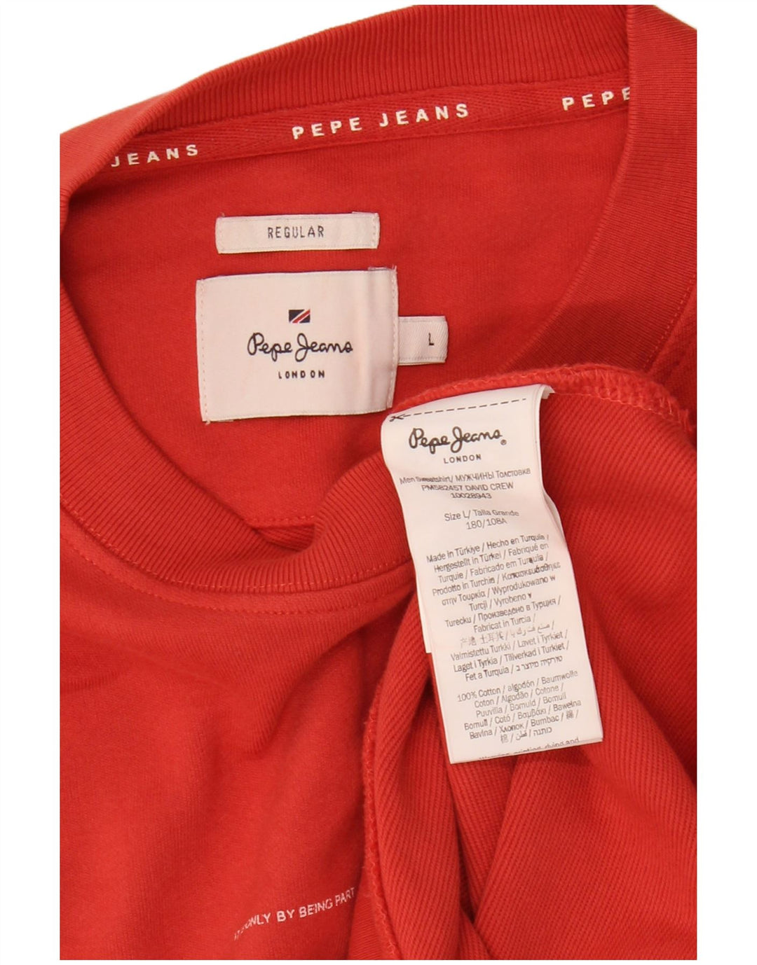 PEPE JEANS Mens Sweatshirt Jumper Large Orange Cotton