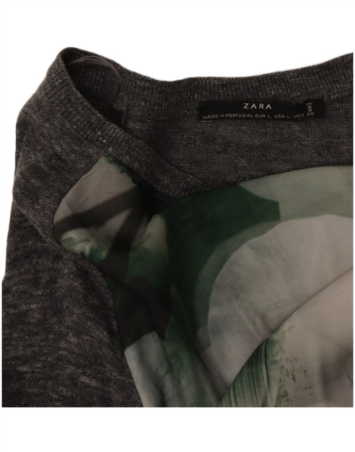 Bluzka damska Zara Top UK 16, duża, szara, w kwiaty