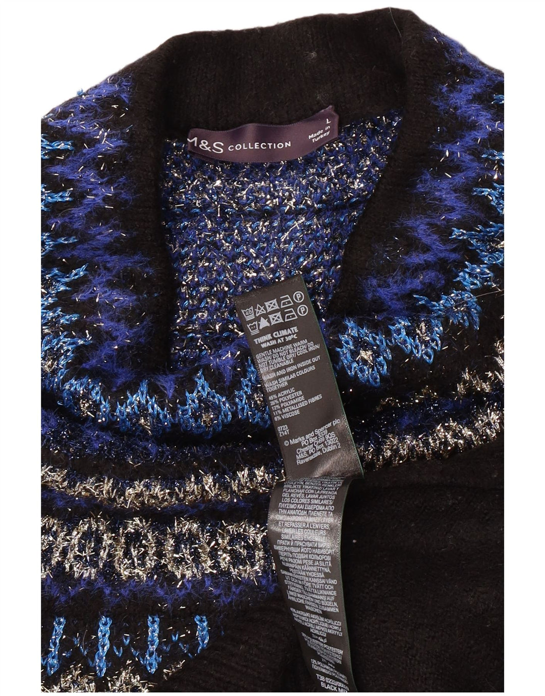 MARKS & SPENCER Damski sweter z dekoltem w łódkę, UK 16, duży, czarny