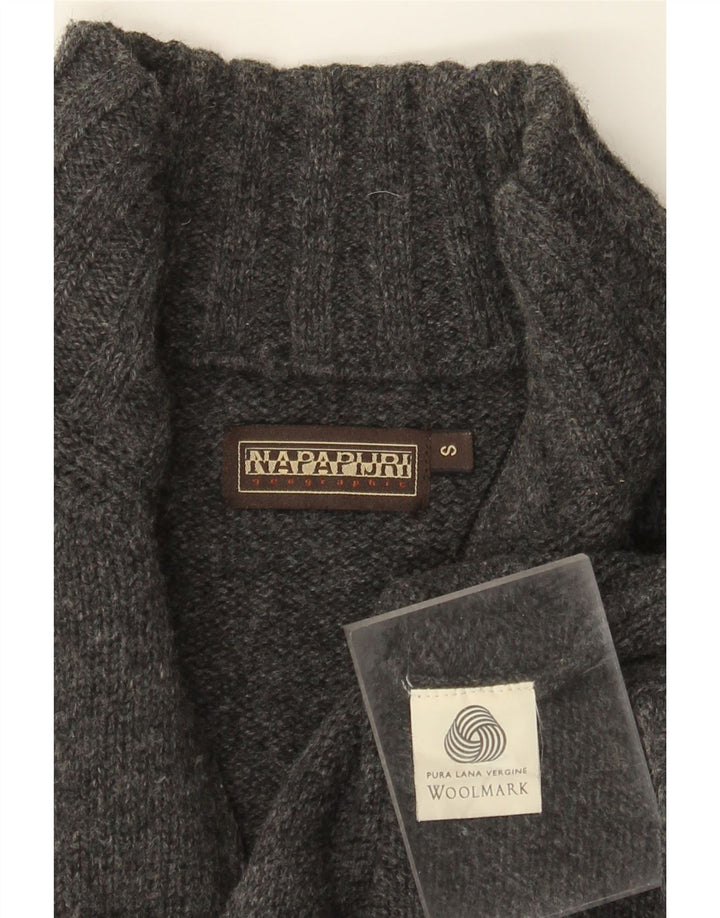 Męski sweter Napapijri Geographic z zamkiem błyskawicznym, mały, szary, wełniany