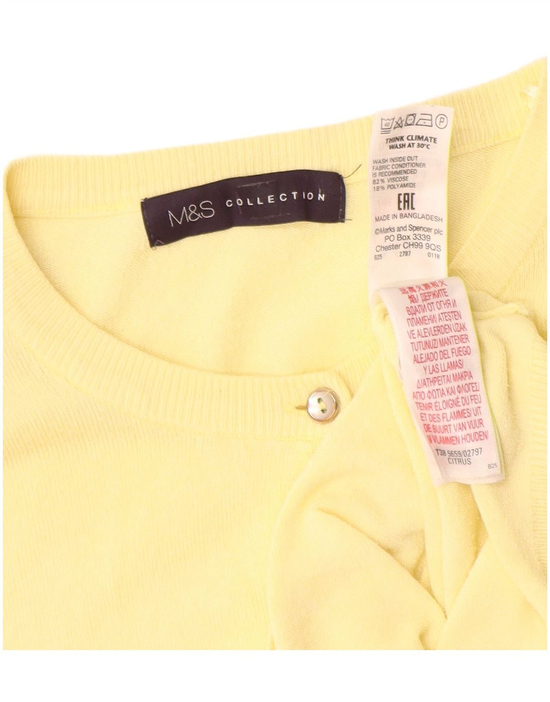 Marks & Spencer Damski sweter rozpinany UK 16, duży, żółty, wiskoza