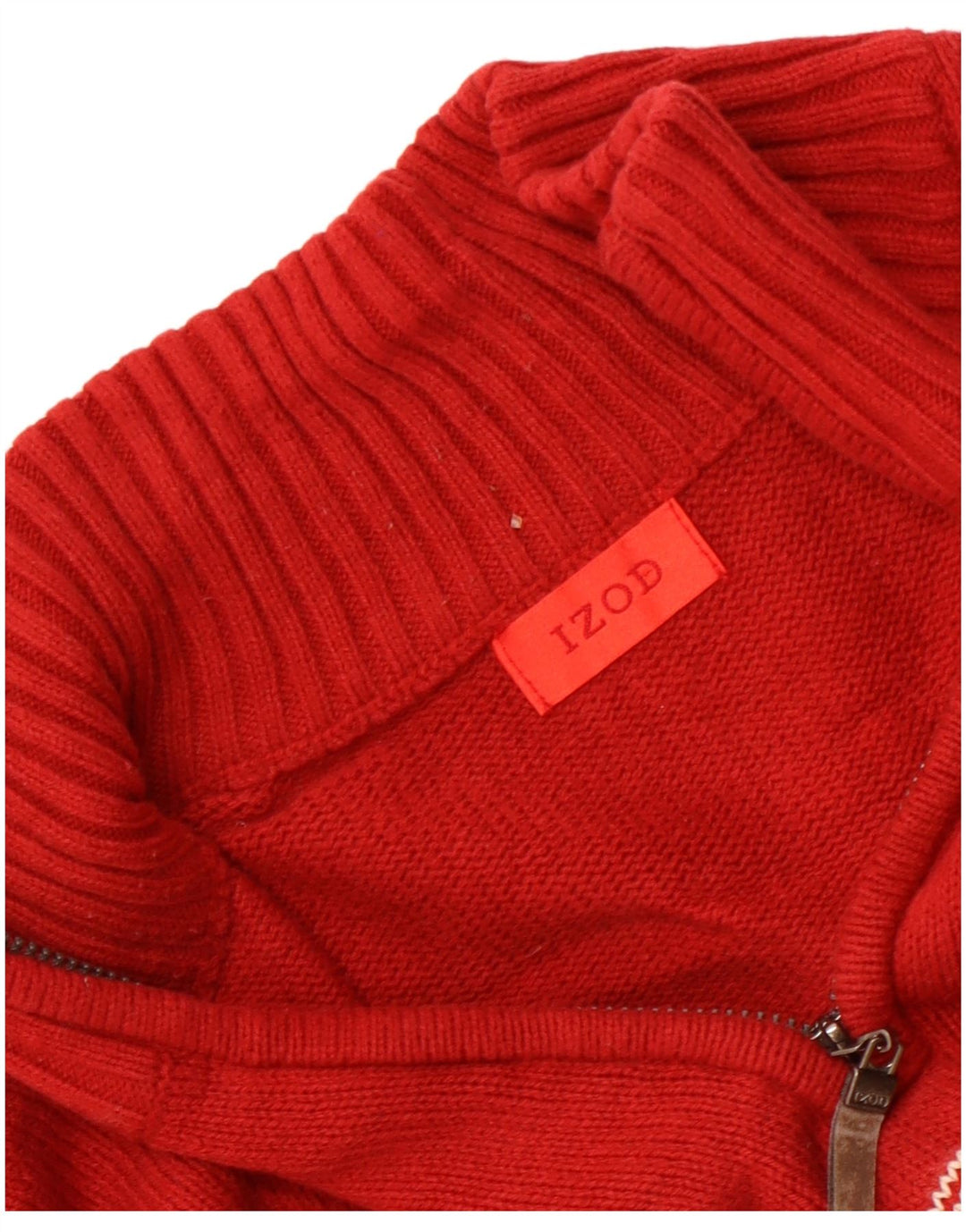 IZOD Męski sweter z zamkiem błyskawicznym, średni czerwony Fair Isle