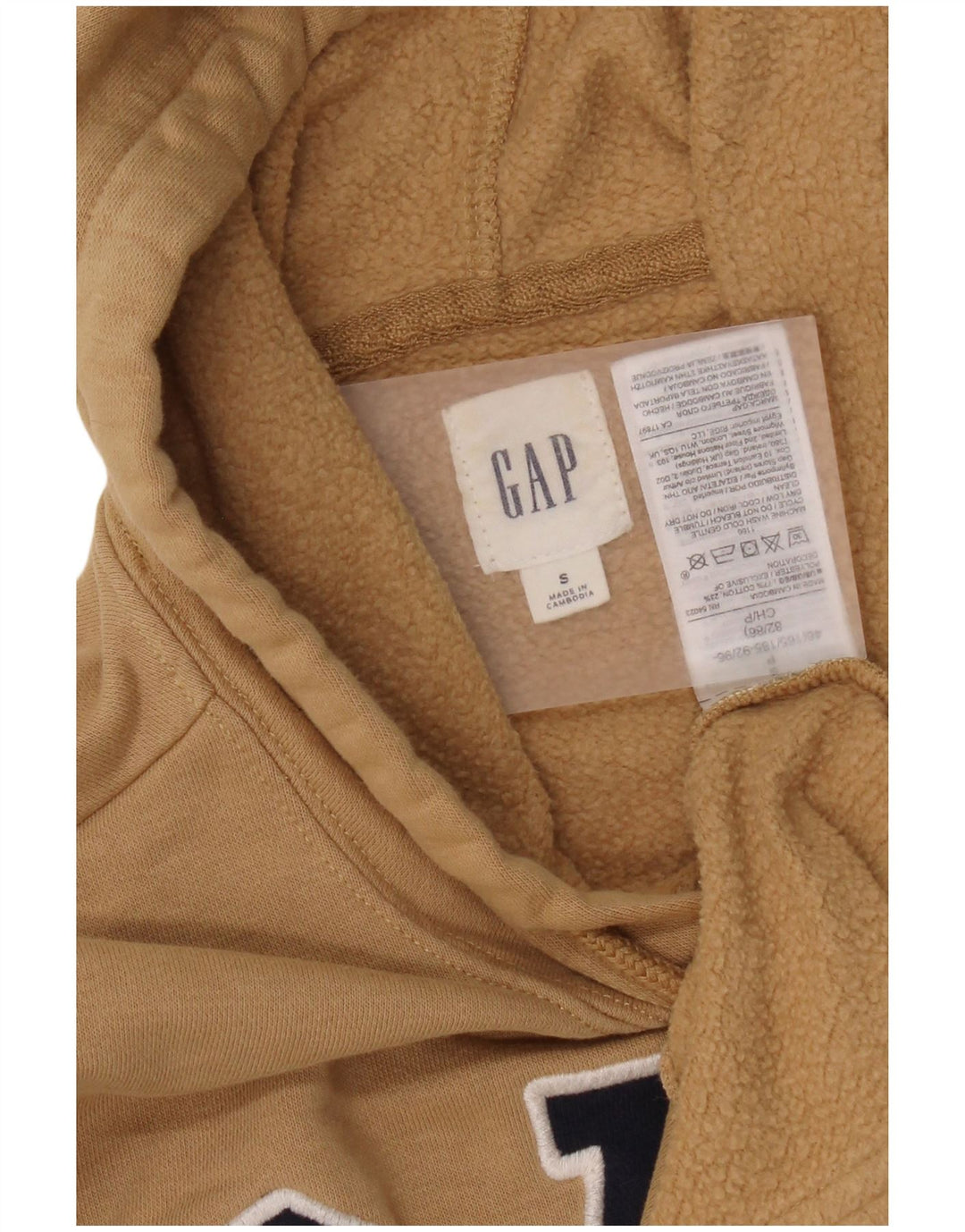 Męski sweter z kapturem i grafiką Gap, mały, beżowy, bawełniany