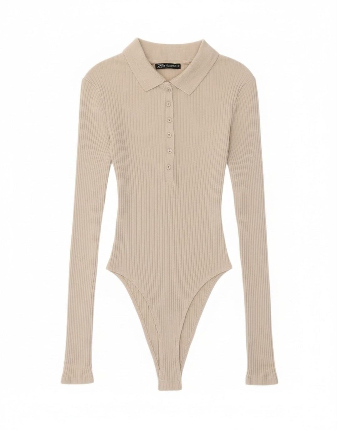 Body damskie z długim rękawem Zara UK 8 Small Beżowa bawełna