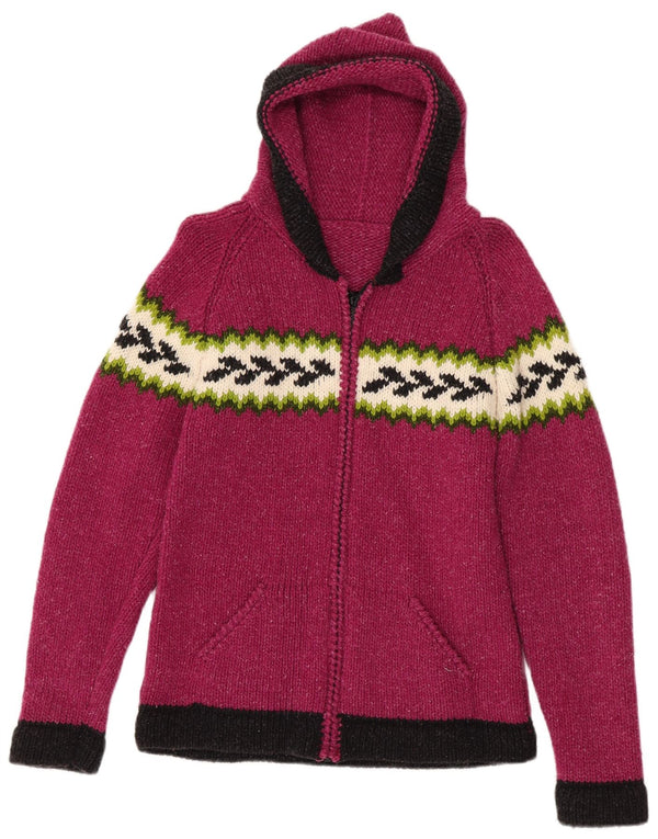 Sweter damski z kapturem w stylu vintage, UK 10, mały, różowy, geometryczny