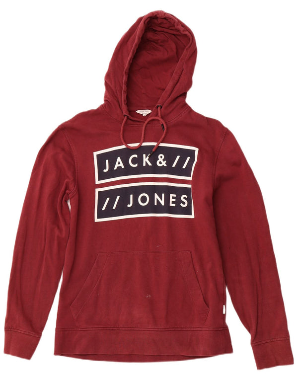 Męski sweter z kapturem i grafiką JACK & JONES, średniej wielkości bordowa bawełna