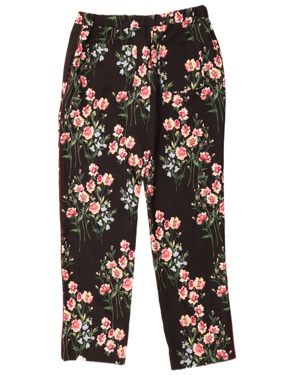 Marks & Spencer Damskie spodnie codzienne UK 14 duże W34 L33 czarne kwiatowe
