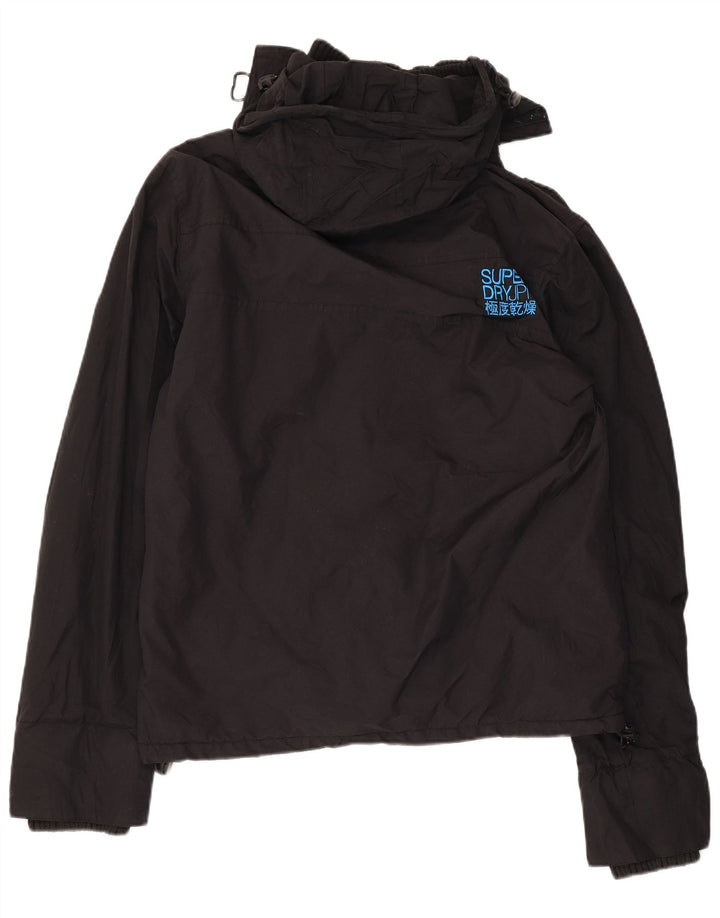 Damska kurtka wiatrówka z kapturem SUPERDRY UK 16, duża, czarna nylonowa