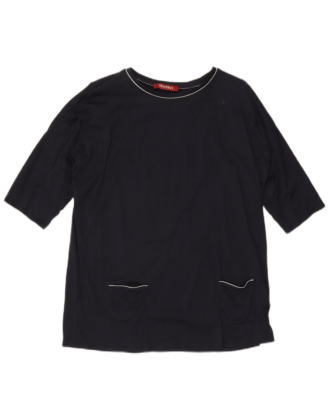 Bluzka damska MAX MARA z rękawem 1/2, UK 14, średnia, granatowa, bawełniana