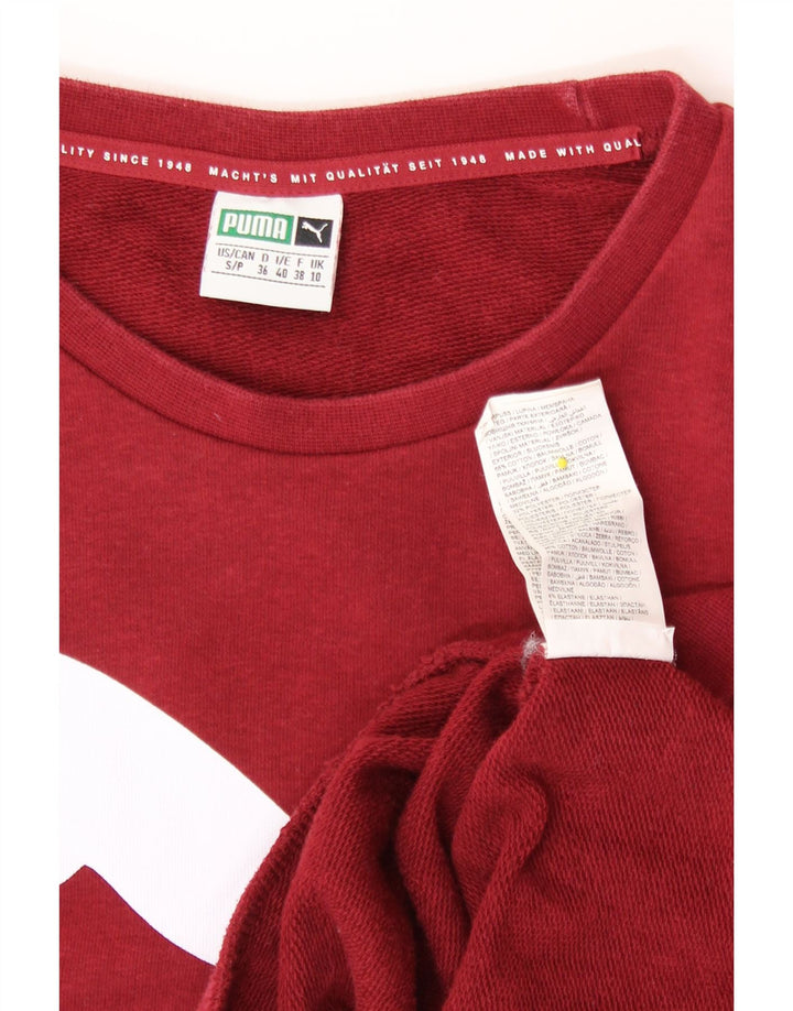 PUMA Womens Oversized Graphic Sweatshirt Jumper UK 10 Small Burgundy