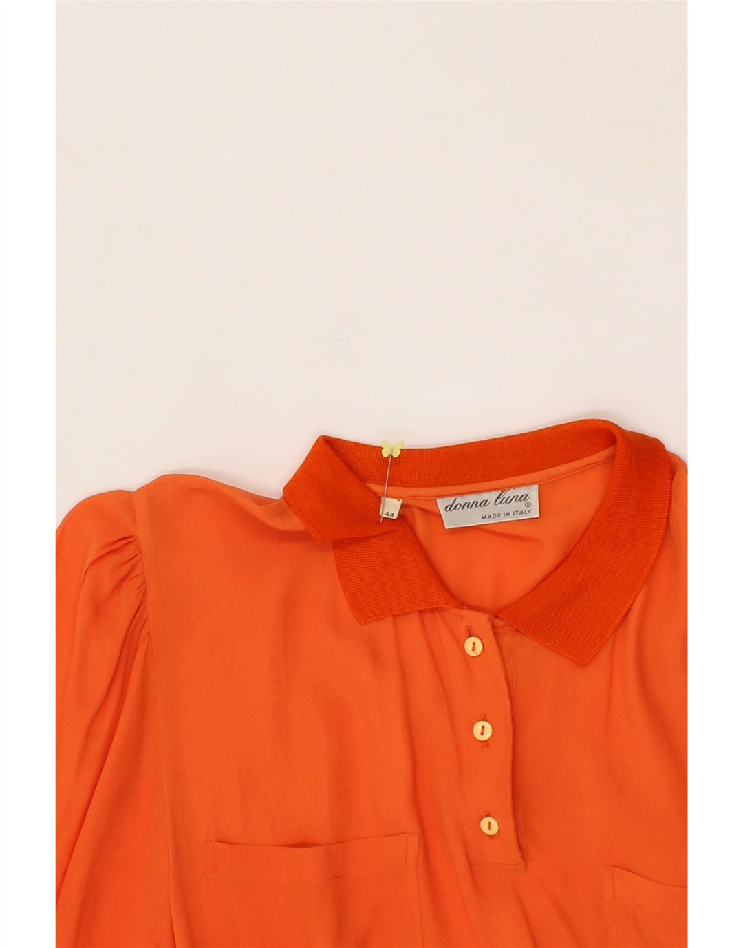 DONNA LUNA Womens 3/4 Sleeve Blouse Top IT 44 Medium Orange Acetate Vintage Donna Luna and Second-Hand Donna Luna from Messina Hembry 