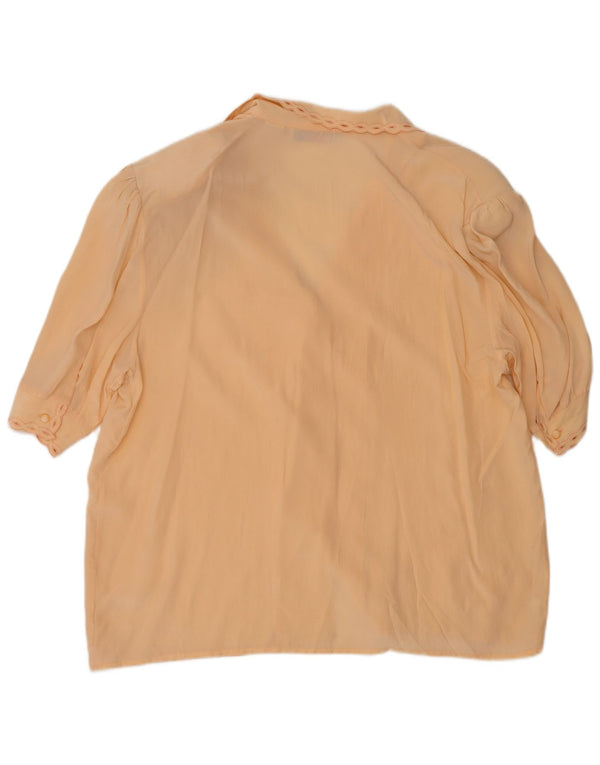 Vintage damska bluzka oversize z krótkim rękawem UK 16, duża, beżowa, jedwabna