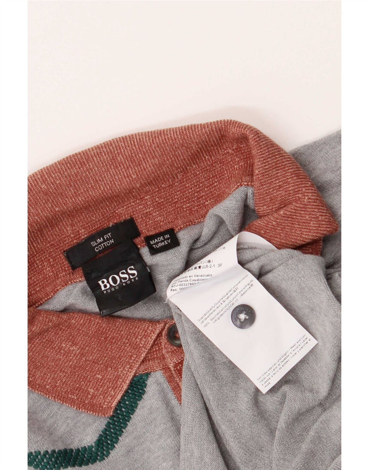 Męski sweter polo z krótkim rękawem Hugo Boss, średni szary Chevron