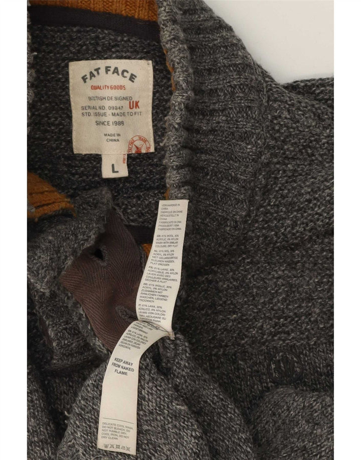 Męski sweter zapinany na guziki Fat Face, duży, szary, wełniany w cętki