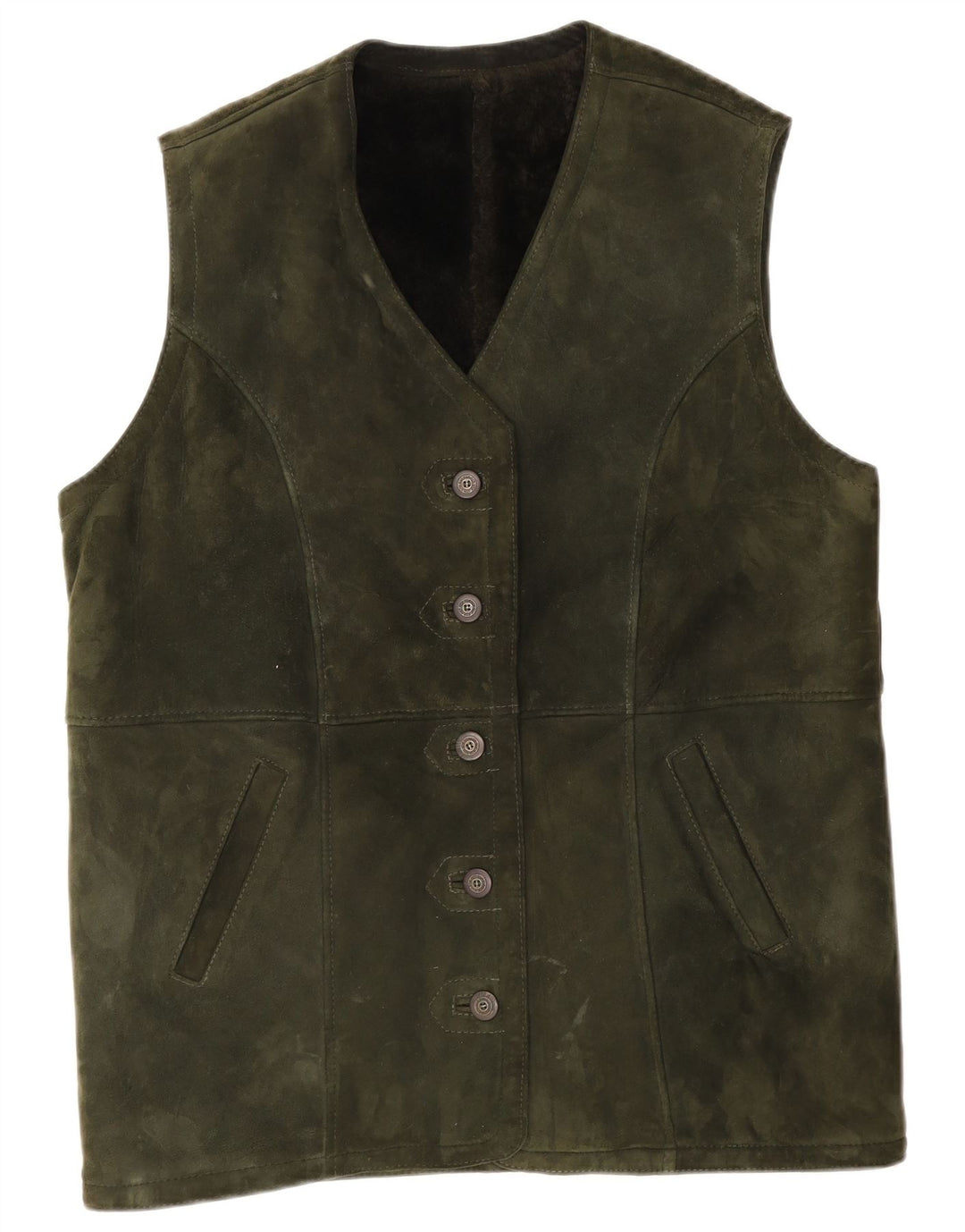 Zamszowa kamizelka damska Vintage UK 14, duża, khaki